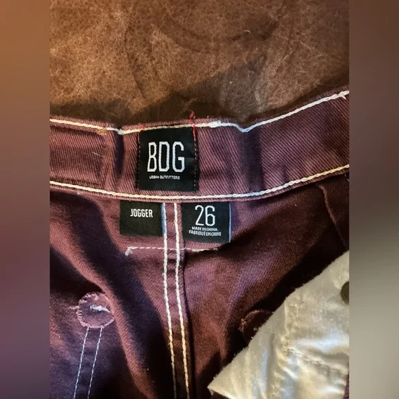 BDG Burgundy Jogger Pants with White Stitching - Picture 2 of 4